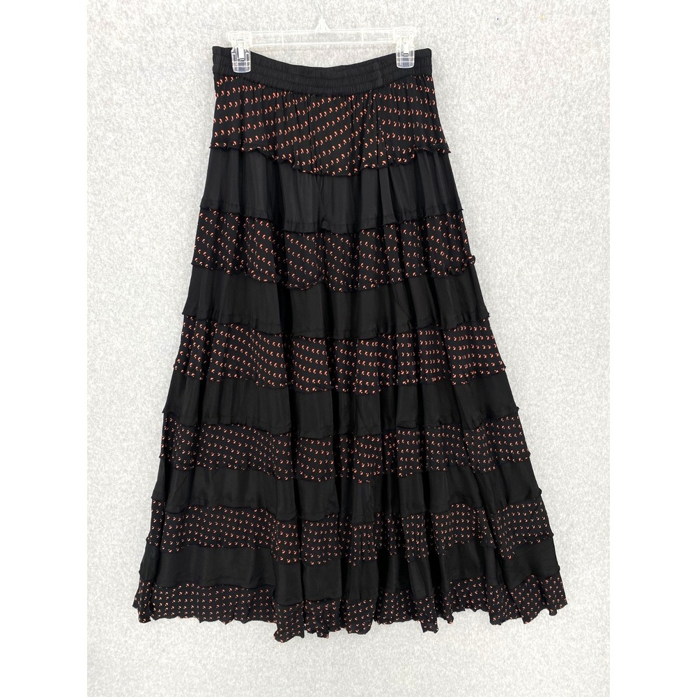 Tienda Ho Maxi Skirt Black One Size Tiered Flare Floral